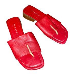 Parade Red Leather Thong Slip On Slide Heeled Sandals Women's Size 9